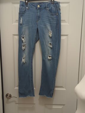 Seven7 Light Blue Straight Leg Distressed Jeans